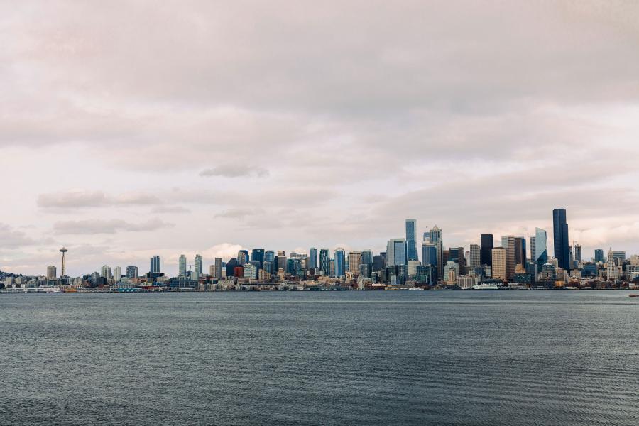 view of downtown seattle from water