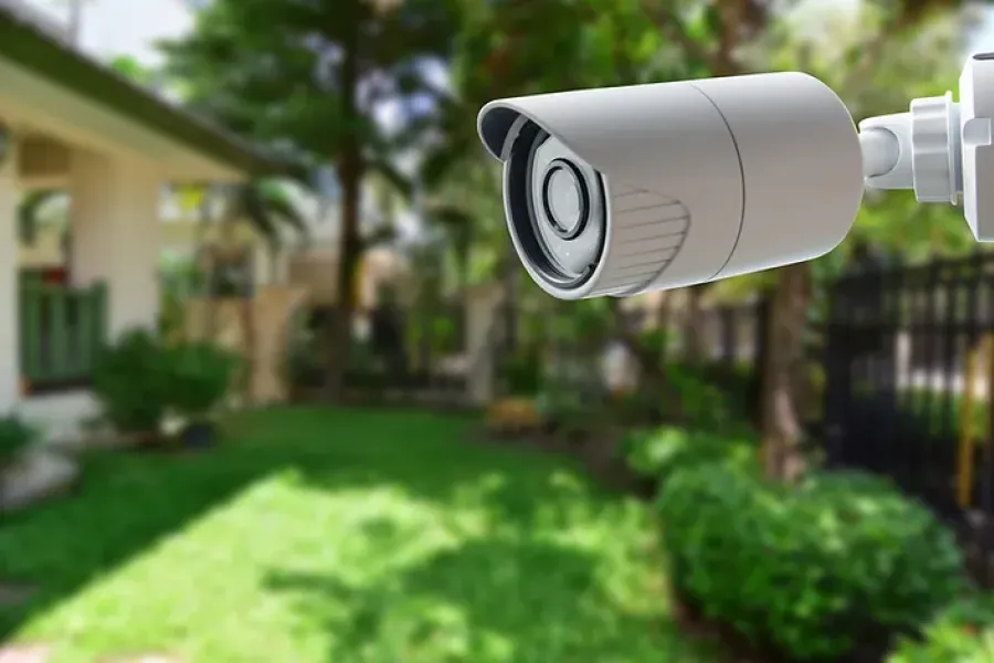 security camera outside with family home in background