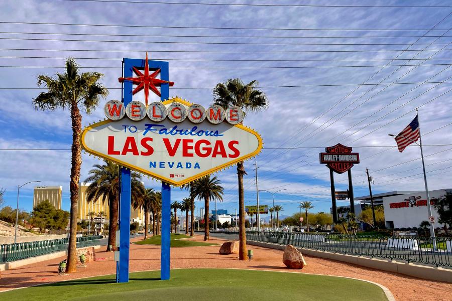 welcome to las vegas nevada sign on a sunny day