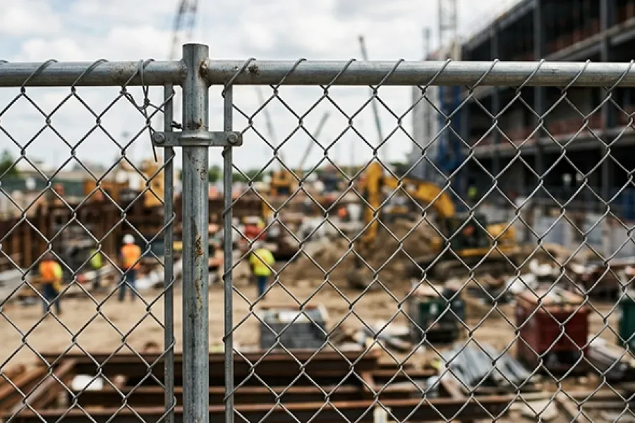 construction site behind chain link fence