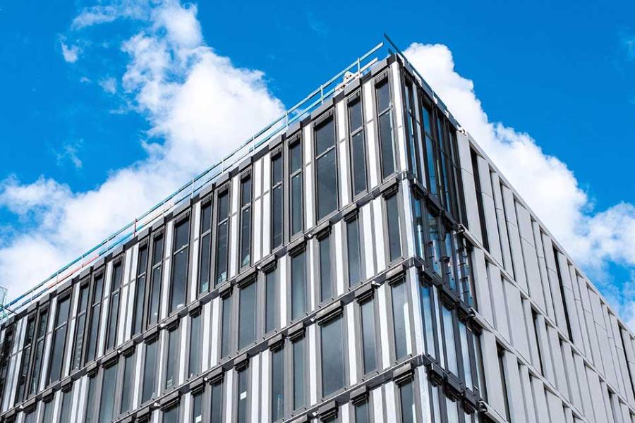 office building with blue sky background