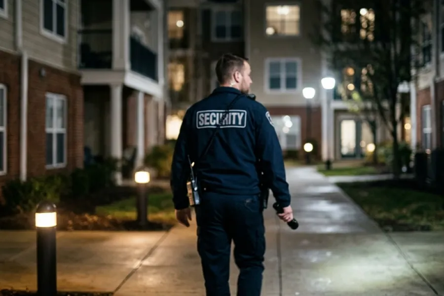 security officer patrols apartment complex