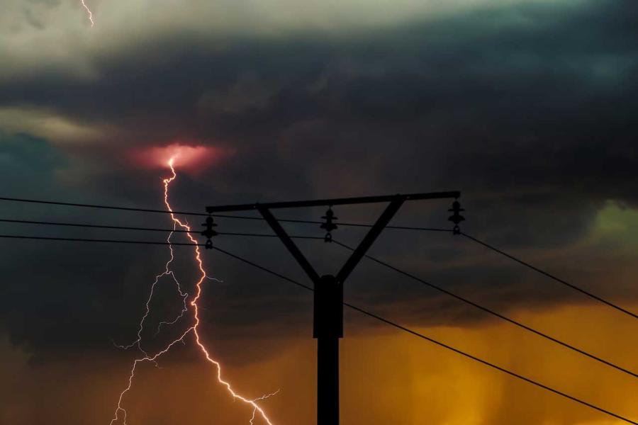 power lines with lightning strike