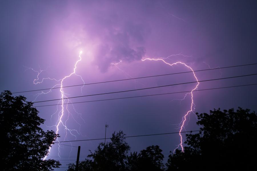 power lines with lightning strike