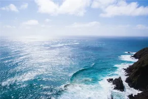 ocean waves crashing against a rocky shoreline