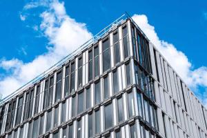 office building with blue sky background