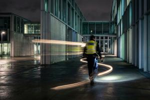 security officer patroling at night