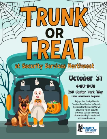 truck or treat flyer with kid and dog standing behind decorated vehicle