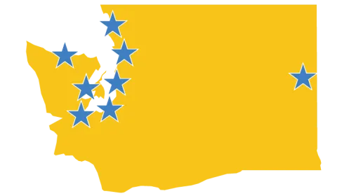 map of washington with stars designating service areas