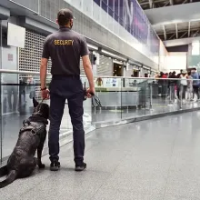 security officer and k9 patrol dog survey crowd