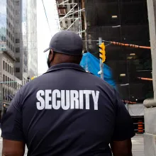 security officer patrolling city neighborhood