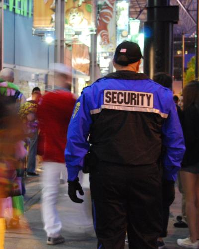 two security guards facing away