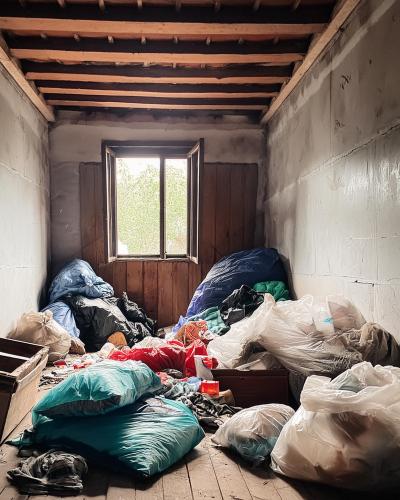 garbage bags fill room of house