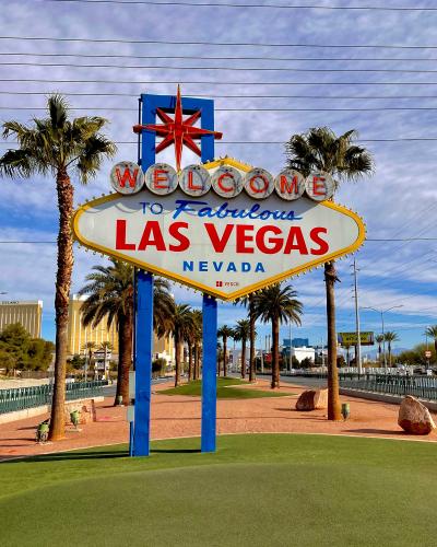 welcome to las vegas nevada sign on a sunny day