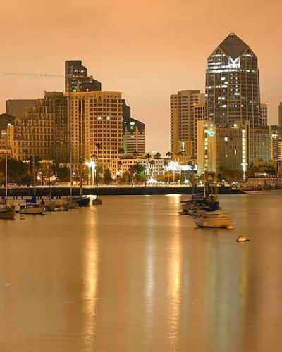 boats in water in san diego, evening