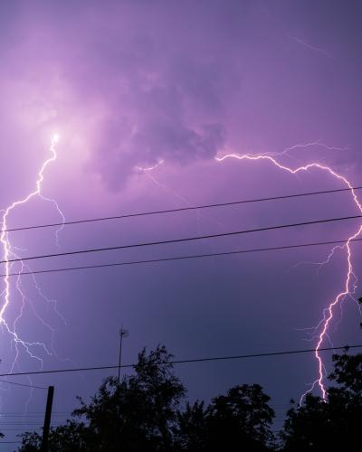 power lines with lightning strike